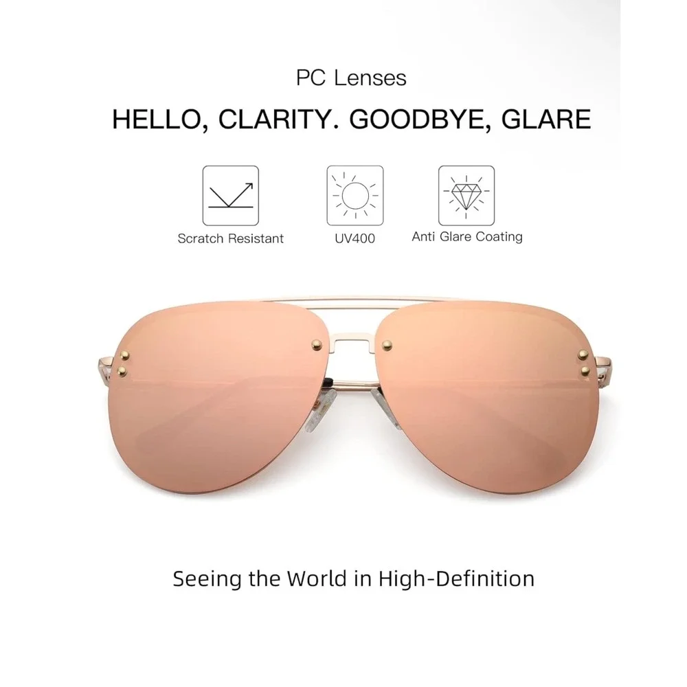 2-pack Vivienfang sunglasses black and gold tone‎ mirrored aviator